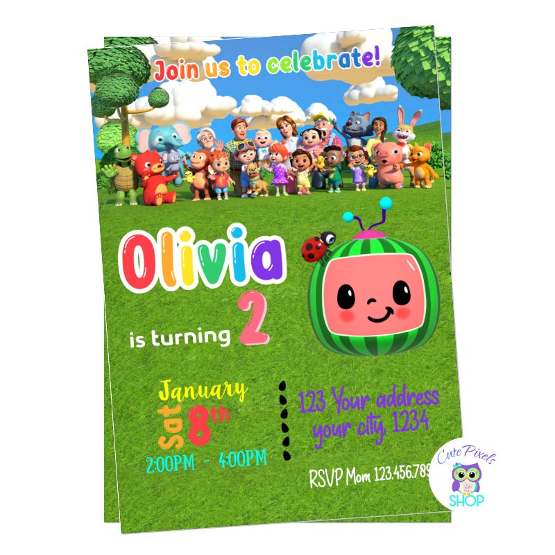 Cocomelon Birthday Invitation - All Cocomelon Characters – Cute Pixels Shop