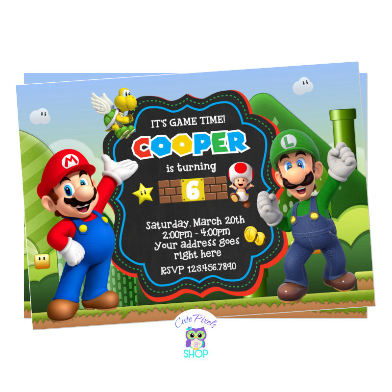 Super Mario Nintendo 10 Personalised Birthday Party Invitations