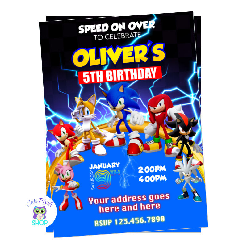 40 Personalised Childrens Birthday invitations Sonic hedgehog Kids party  invites