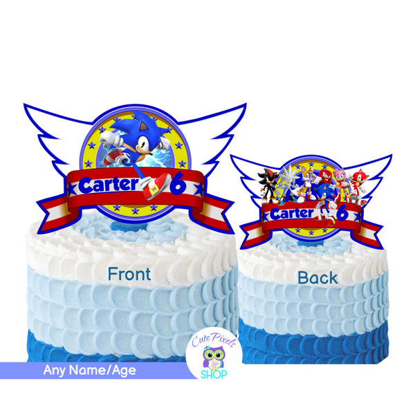 Sonic Cake Topper, perfect to decorate your cake at the Sonic Birthday Party, can be used as centerpiece too. It has Sonic at the front and all Sonic friends on the back.