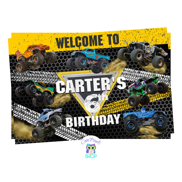 Monster Jam Backdrop with your favorite Monster Trucks to decor your birthday party.