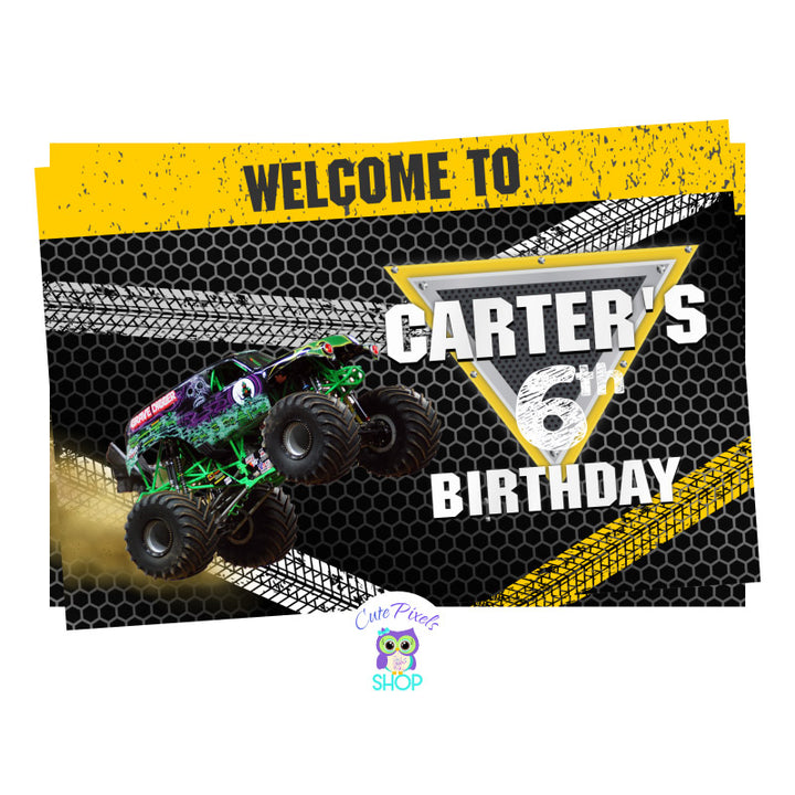 Monster Jam Backdrop with your favorite Monster Trucks to decor your birthday party. Grave Digger Design