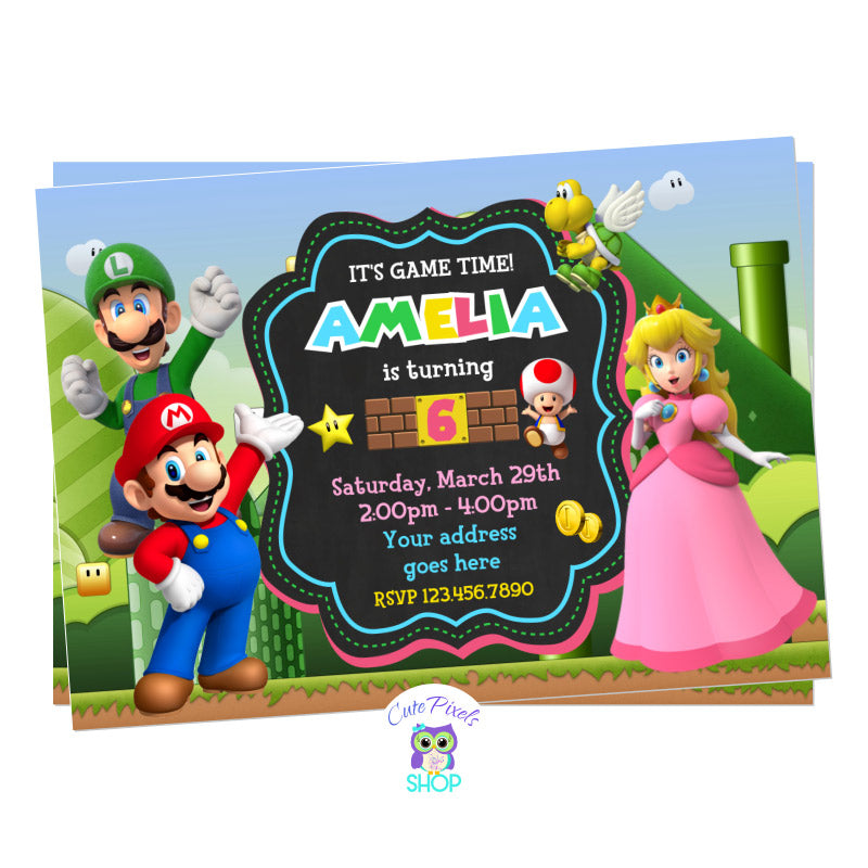 Mario Bros Invitation for Girl - Super Mario Bros Invitation – Cute ...