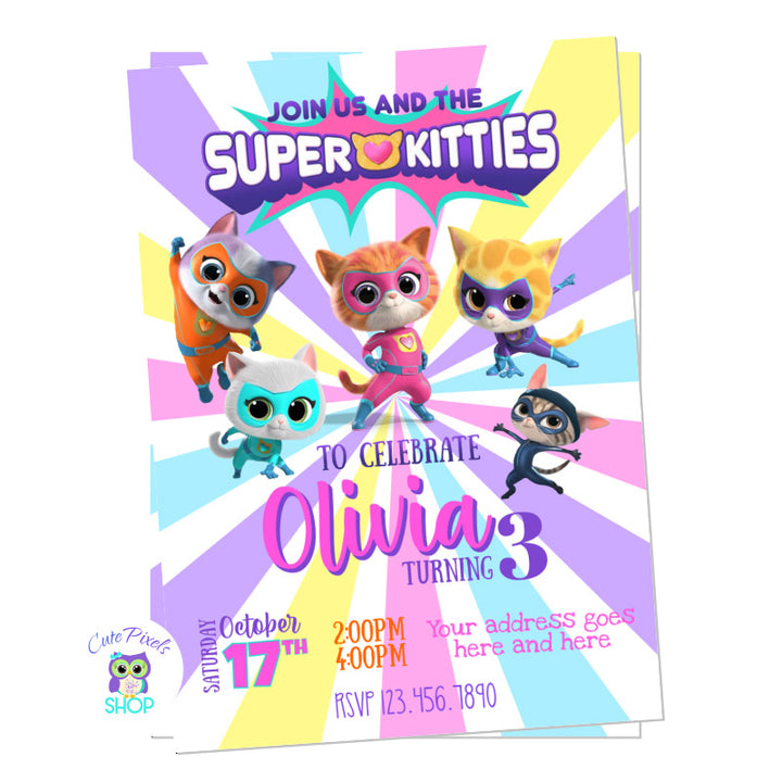 SuperKitties invitation with all SuperkKitties characters form the show. Disney SuperKitties Birthday