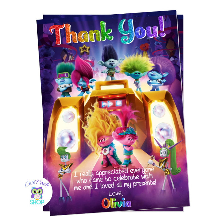 Trolls Thank You Card, Trolls Band together movie card with characters from the Trolls movie