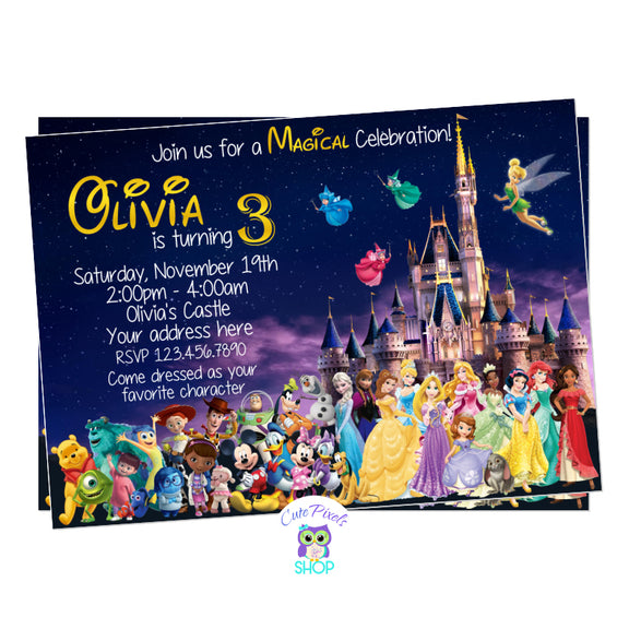 Disney Invitation - Disney Castle - Disney Characters Invitation – Cute ...