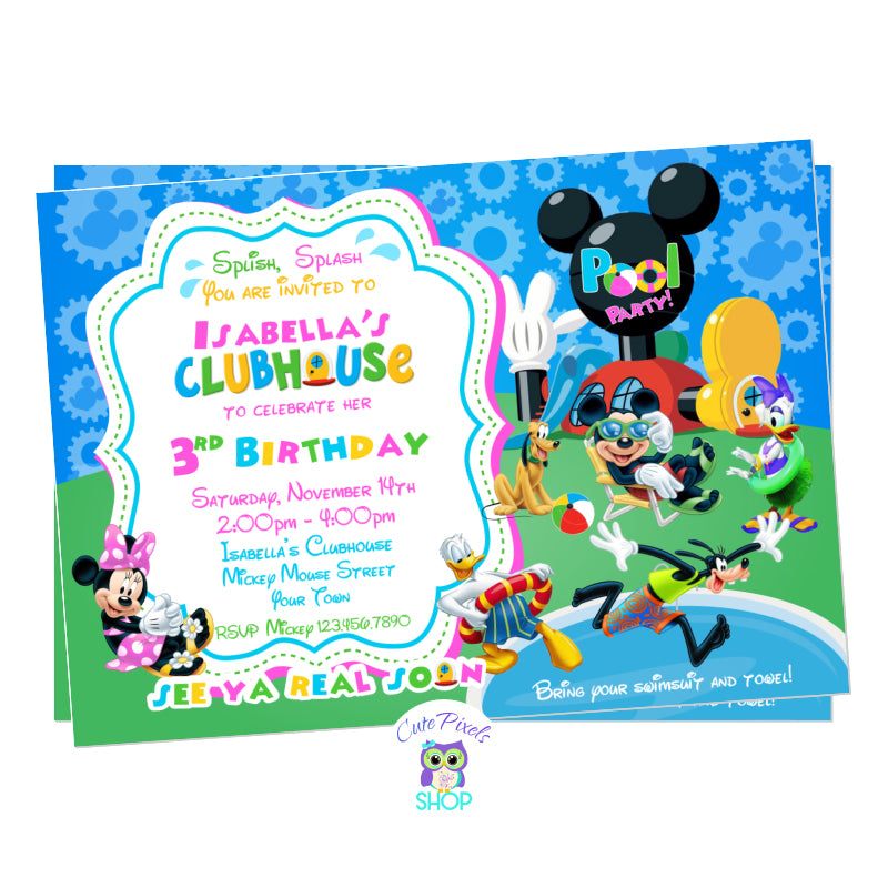 Mickey Mouse Invitation - Summer Party - Pool Party – Cute Pixels Shop