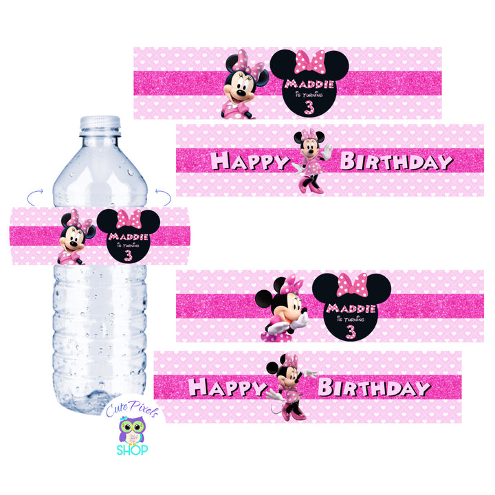 Minnie Mouse Party Drink Labels Printable Minnie Water Bottle Labels Pink Minnie  Water Labels by Printable Studio 